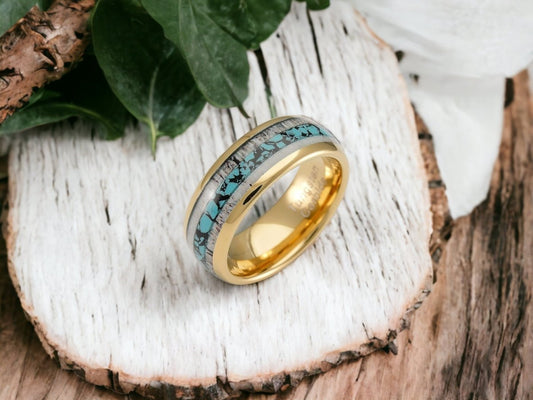 Nature Line - Fishing Line Ring with Whiskey Barrel Deer Antler