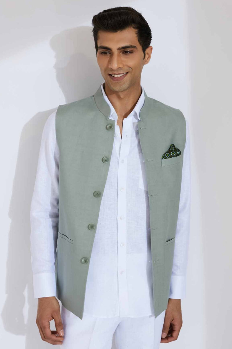 The Terra Firma - Linen Mint Green Nehru Jacket for Man | Yellwithus ...