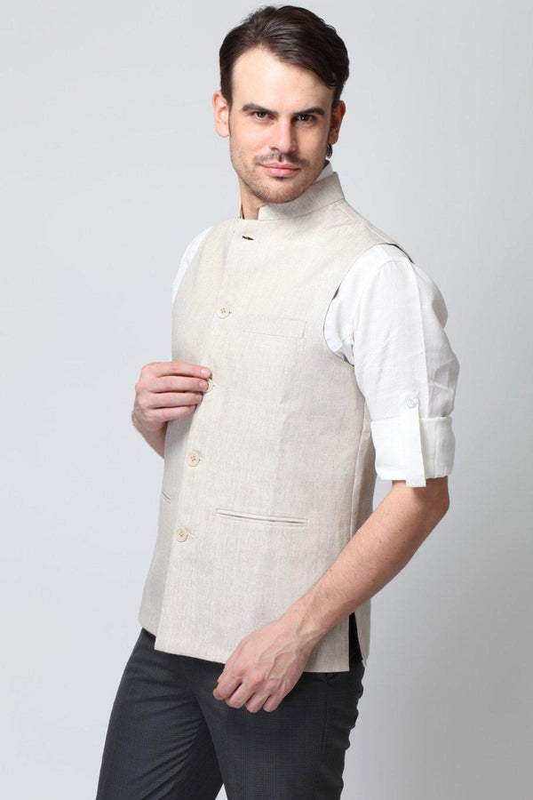 Yellow kota embroidered nehru jacket with white kurta and pyjama - set of 3  by The Weave Story | The Secret Label