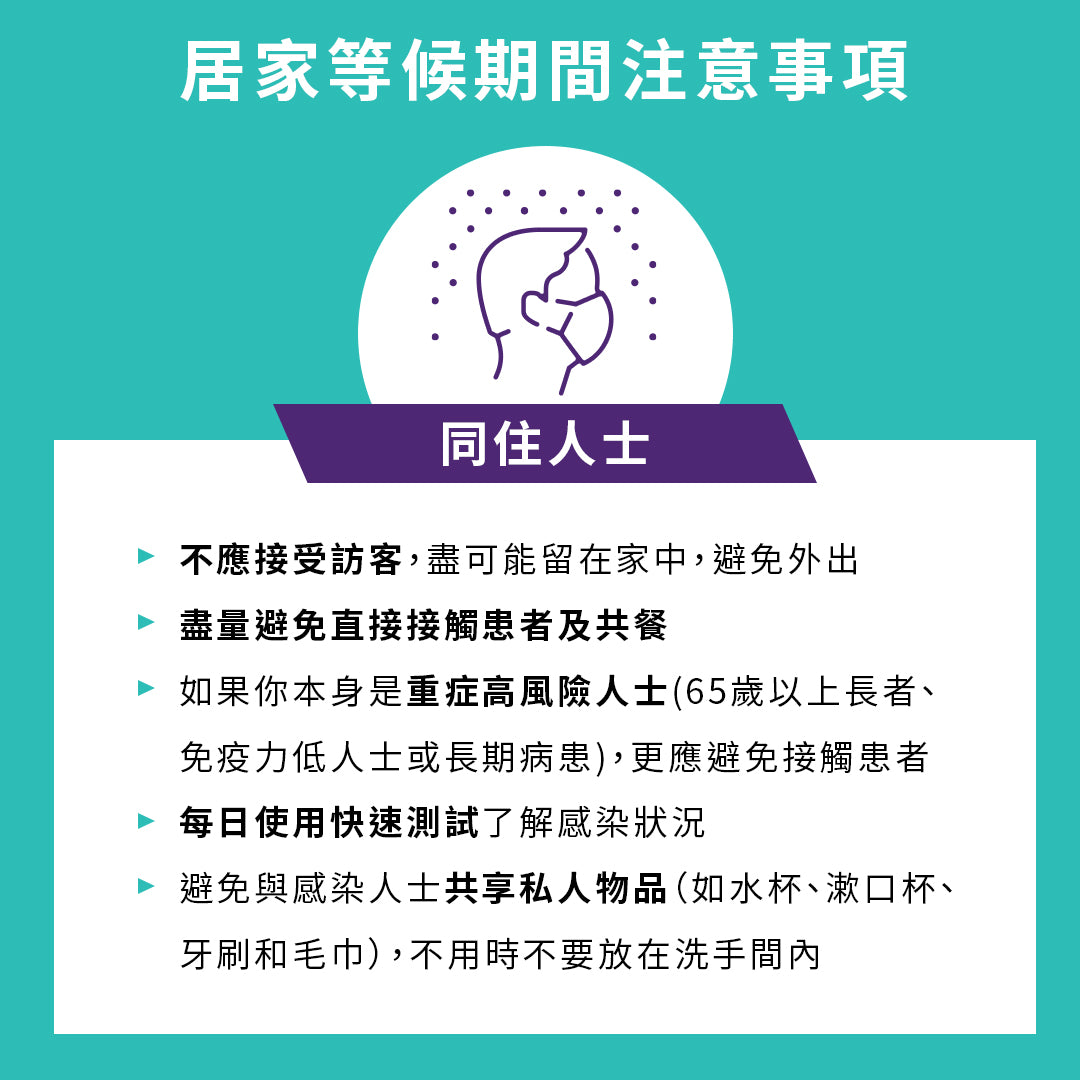 使用INDICAID快速測試驗出陽性後，可以留意以下居家等候期間的注意事項(同住人士)