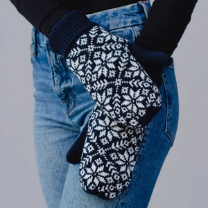 Navy & White Snowflake Knit Mittens - Strand the Boutique