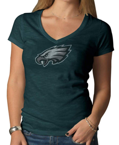 Philadelphia Eagles 47 Brand Women Green V-Neck Short Sleeve Scrum T ...