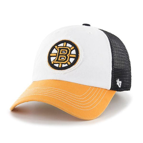 Boston Bruins 47 Brand Tri-Tone Privateer Closer Mesh Flexfit Slouch ...