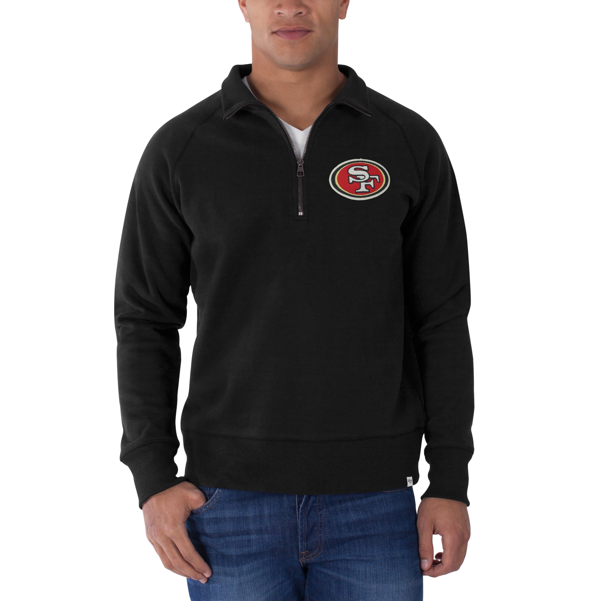 San Francisco 49ers 47 Brand Black 1/4 Zip Cross-Check Pullover Sweatshirt