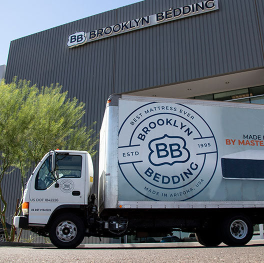 brooklyn bedding truck outside of brooklyn bedding building