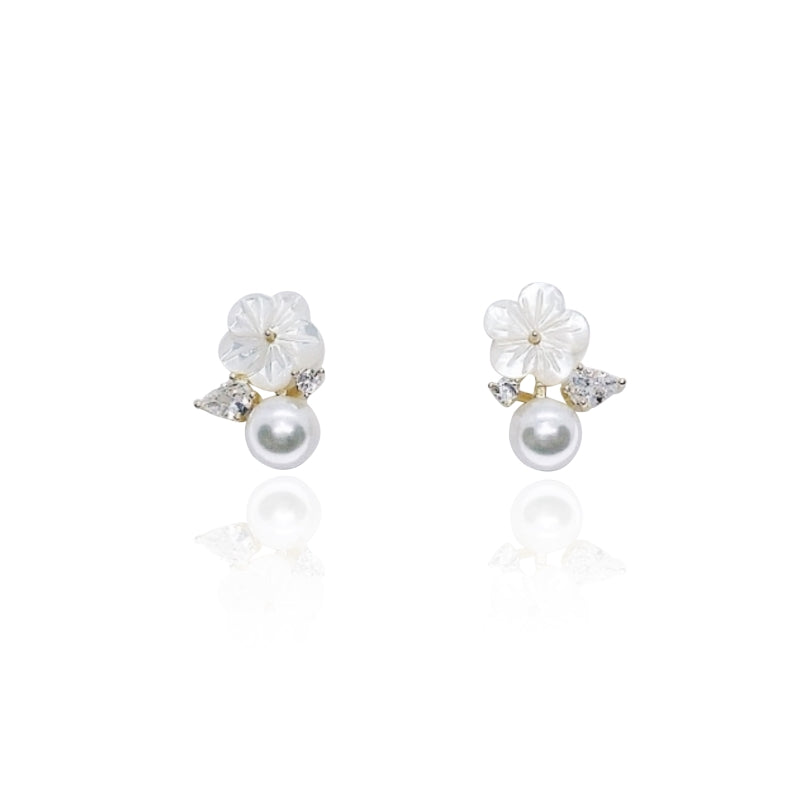 Mother of Pearl Flower with Simulated Pearl Earrings – CHOMEL