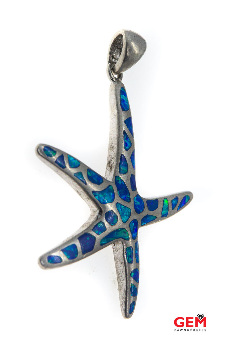 Landing Company Opal Inlay Starfish Nautical Animal Sea Star Drop Charm 925 Sterling Silver Pendant