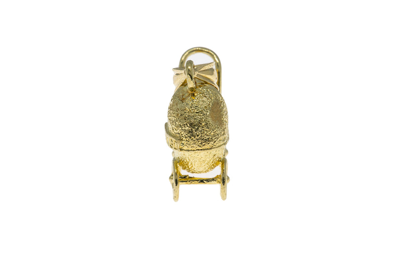 Vintage Baby Carriage Stroller Charm 14K 585 Yellow Gold Pendant