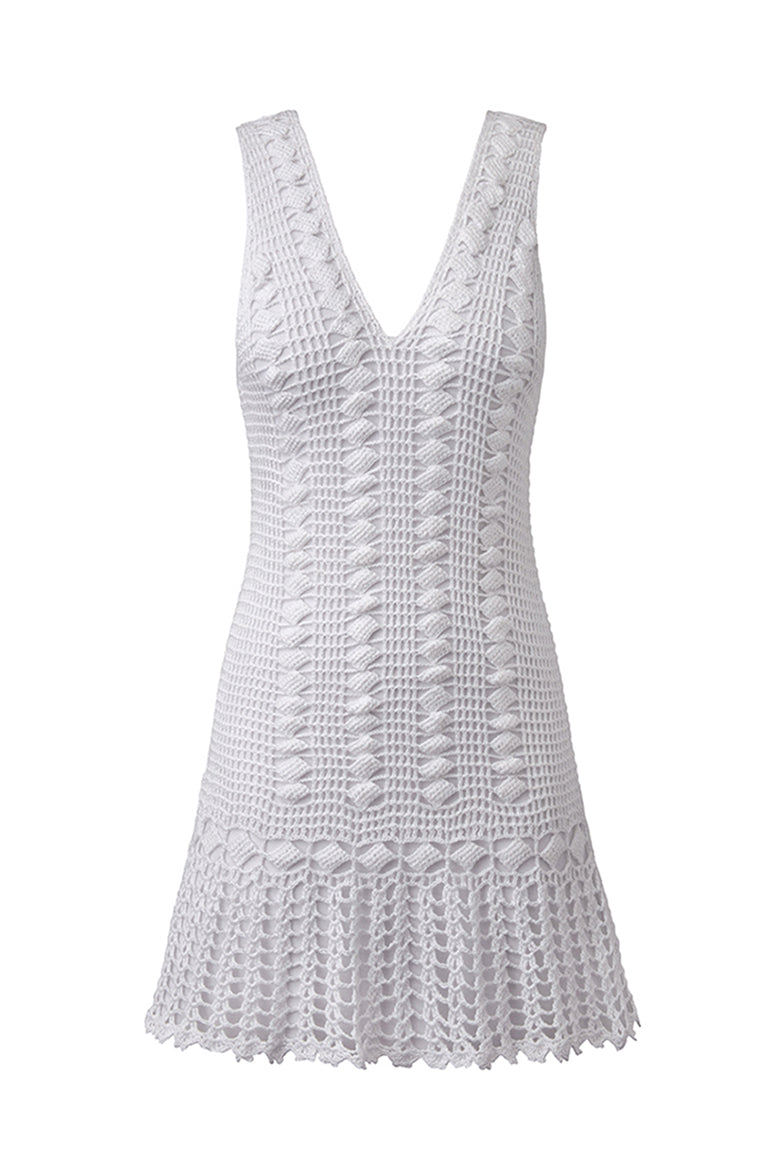 Violeta Button-Down Crochet Dress in White - Coketta Beachwear
