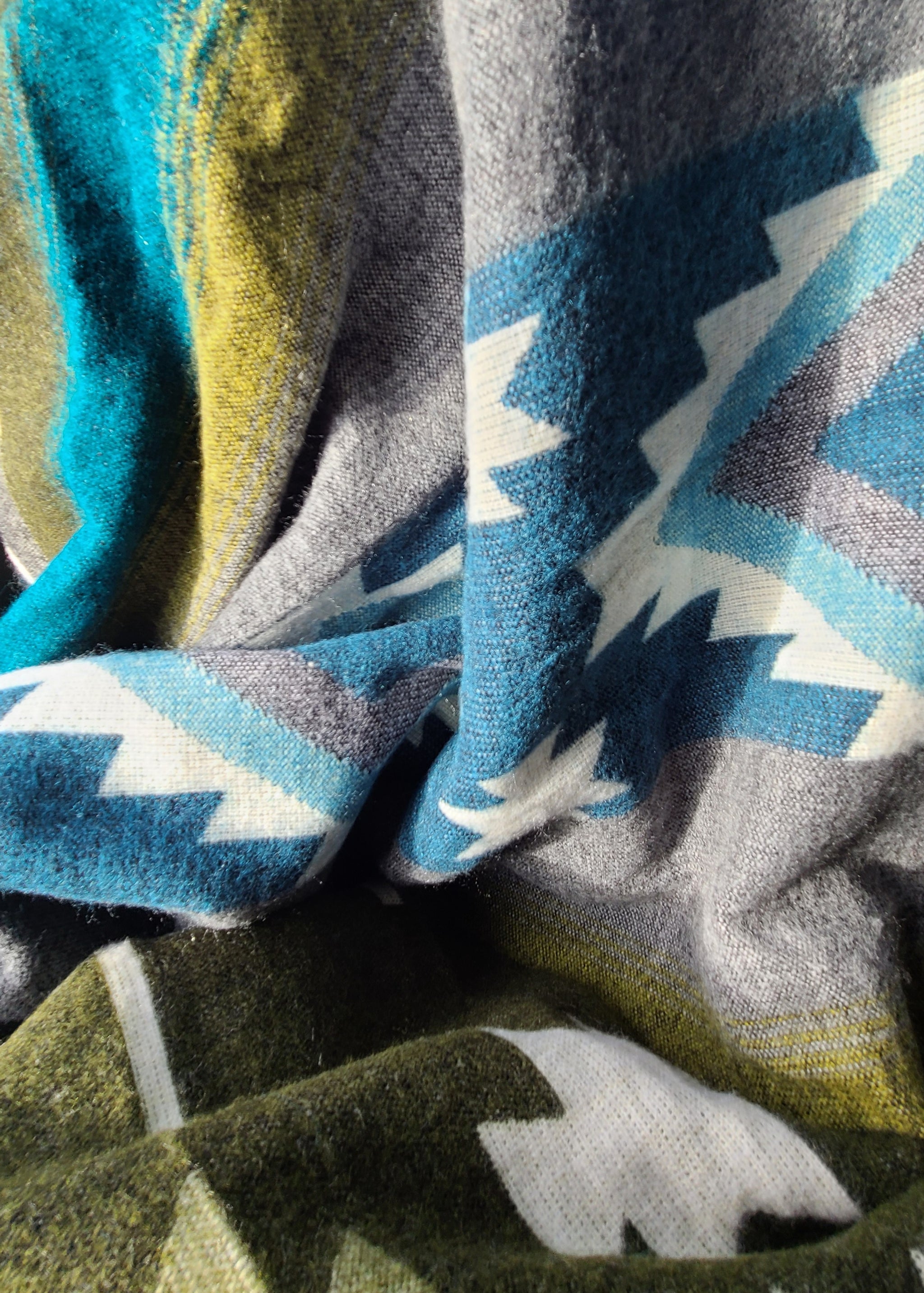 Riobamba Aztec Reversible Blanket // Olive Green/Brown/Turquoise/Musta -  Wylde Brigade