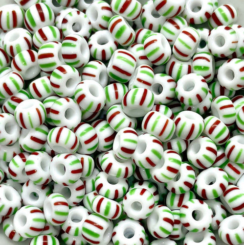 Czech Seed Beads, Striped, Size 6/0 - White with Black Stripes (Approx. 60  Grams)