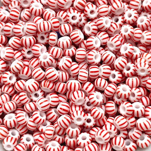 Czech glass Christmas peppermint red white striped 6/0 seed beads 20g –  Orange Grove Beads