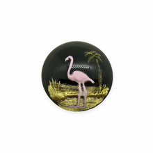 Load image into Gallery viewer, Czech glass Flamingo reverse painted intaglio flatback stone 1pc 18mm black pink &amp; gold-Orange Grove Beads
