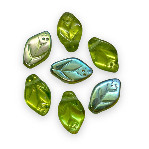 Czech glass leaf beads 25pc translucent green 11x8mm – Orange