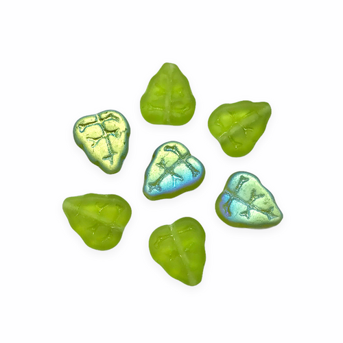 Czech glass leaf beads 25pc translucent olivine green AB 11x8mm #2