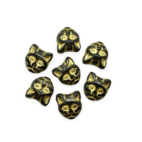 Czech glass Halloween black cat head face beads 10pc black copper 13x1 –  Orange Grove Beads