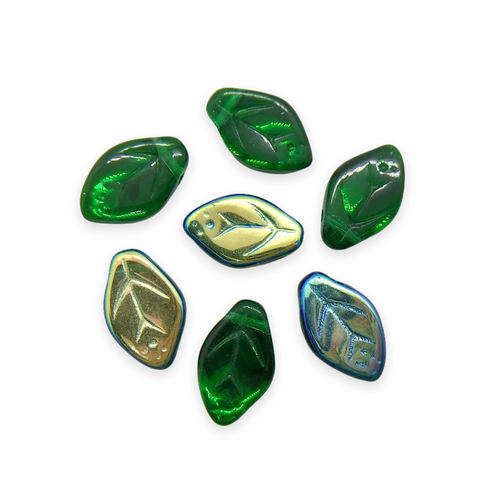 Drop Leaf Beads Transparent Green Glass Czech Republic –