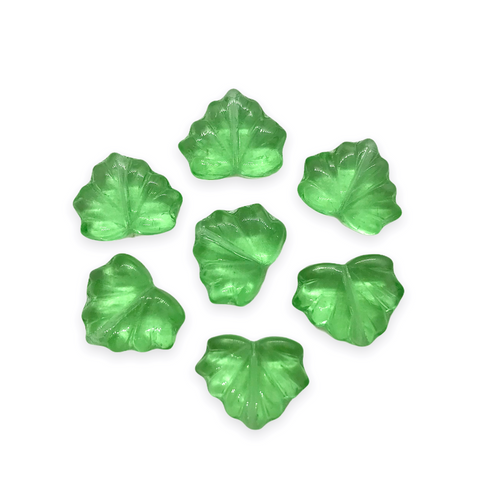 Czech glass birch leaf beads charms 20pc light green 12x10mm