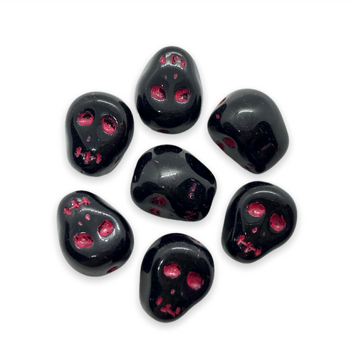 Czech glass skull beads 8pc matte black gold decor 12mm – Orange Grove Beads