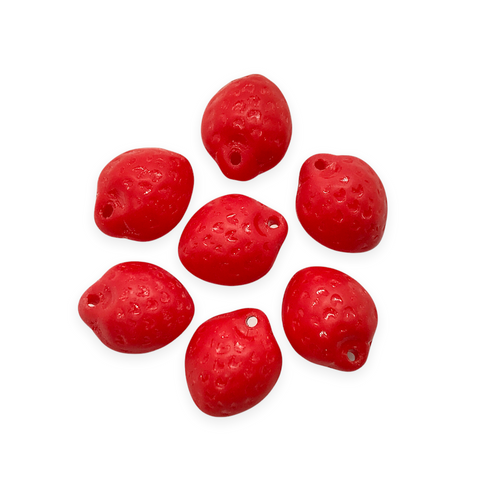 Czech glass strawberry fruit shaped beads 12pc translucent red matte 1 –  Orange Grove Beads