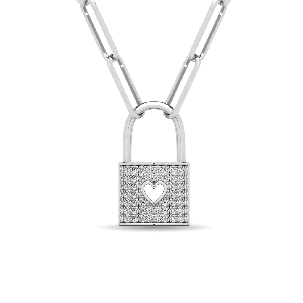 1.00 Cttw Diamond Lock Pendant in White Gold