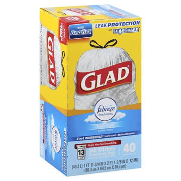 Glad OdorShield Tall Kitchen Drawstring Trash Bags, Febreze Fresh Clean