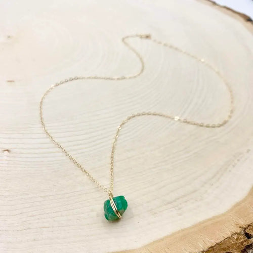 Raw Emerald Crystal 14k Gold Filled Necklace