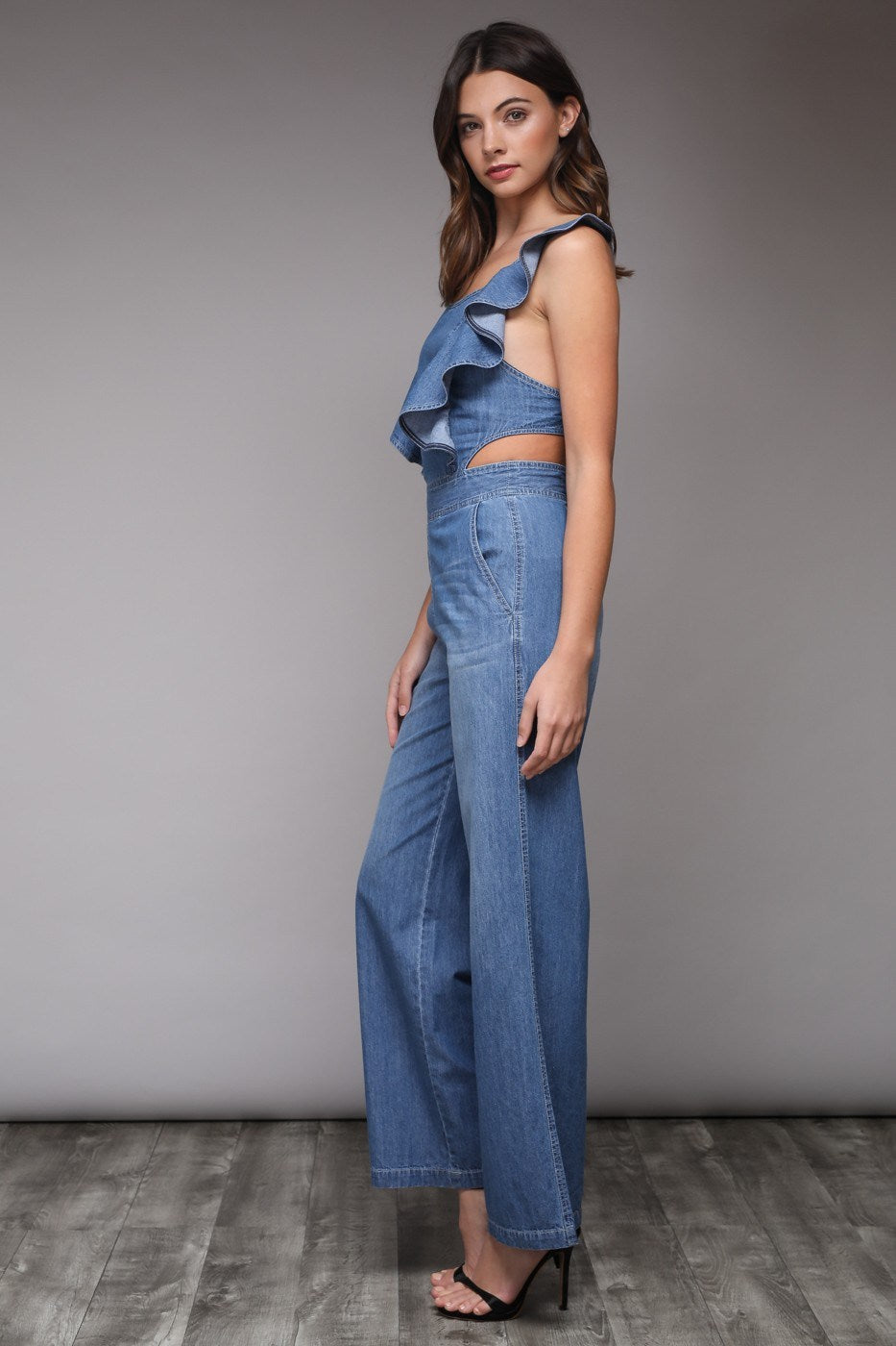 denim tie back jumpsuit