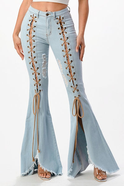 Lace-Up Flare Denim Jeans – Hippie Vibe Tribe