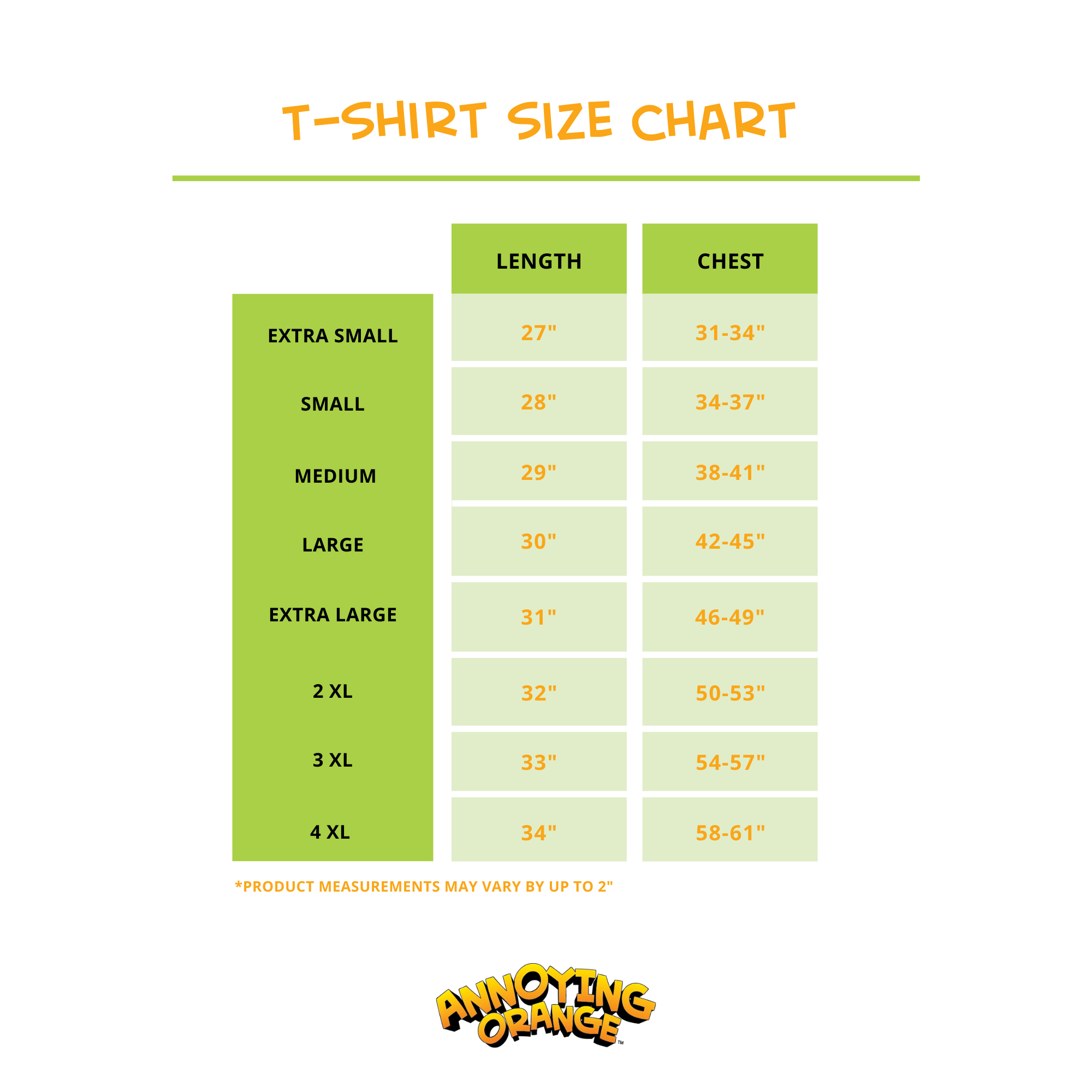 T-SHIRT size chart
