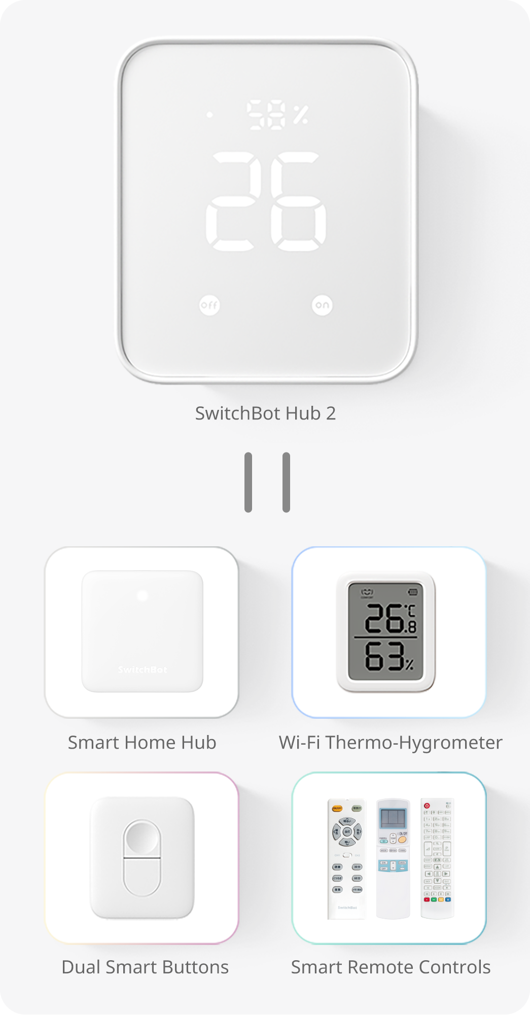 SwitchBot Hub 2 (termómetro WiFi higrómetro/control remoto IR) con  termómetro IP65 para interiores y exteriores (humedad/temperatura/punto de