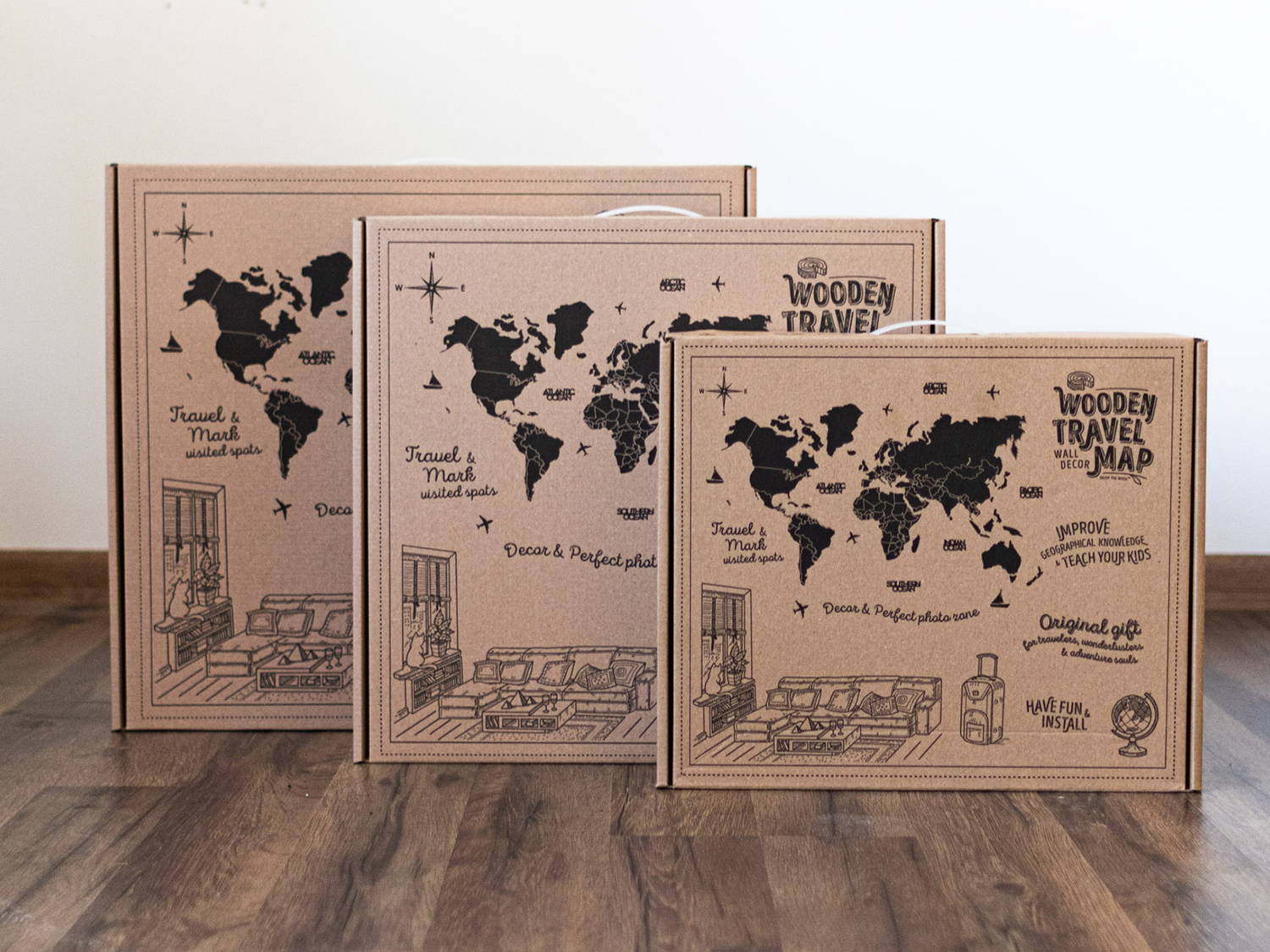 SALE 2D Wood World Map ウォールナットカラー 壁掛け木製世界地図