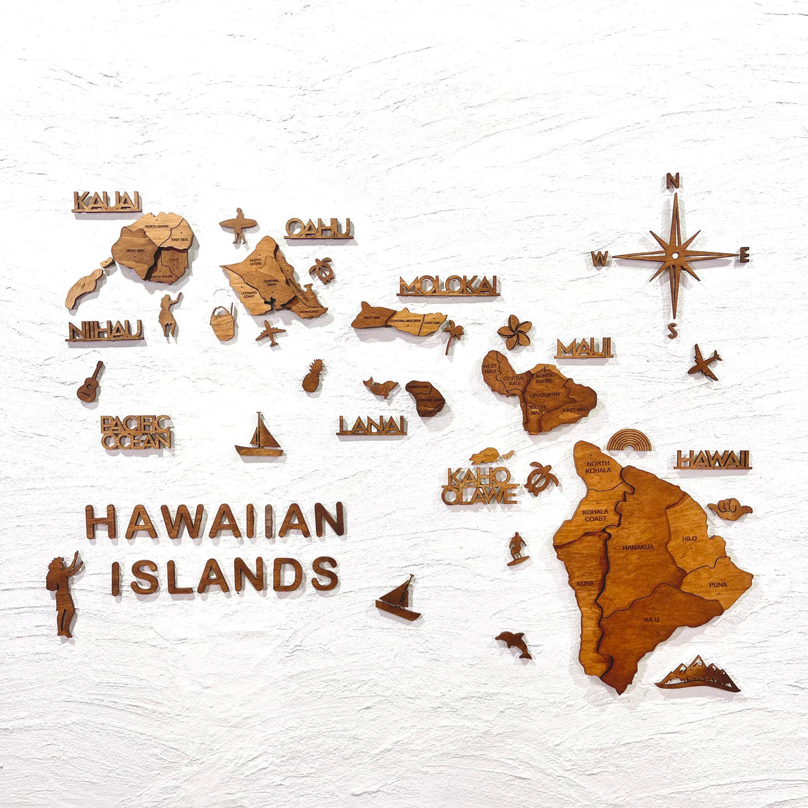 3d Wood Hawaiian Islands Map 壁掛け木製ハワイ諸島地図 翌日出荷 Enjoy The Wood 日本公式サイト 壁掛け木製世界地図 通販