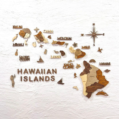 3D Wood Hawaiian Islands Map 壁掛け木製ハワイ諸島地図【翌日出荷