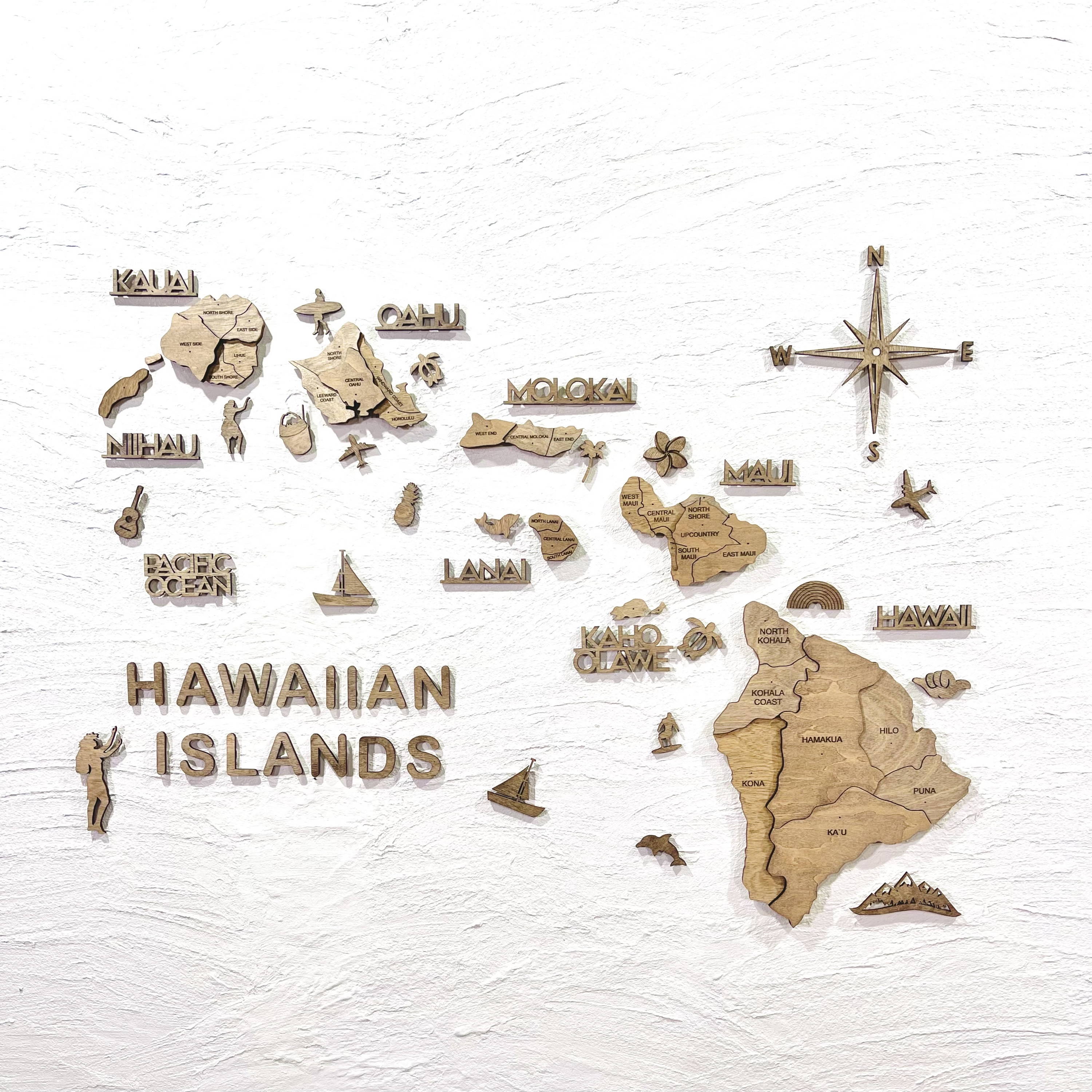 3D Wood Hawaiian Islands Map 壁掛け木製ハワイ諸島地図【翌日出荷 ...