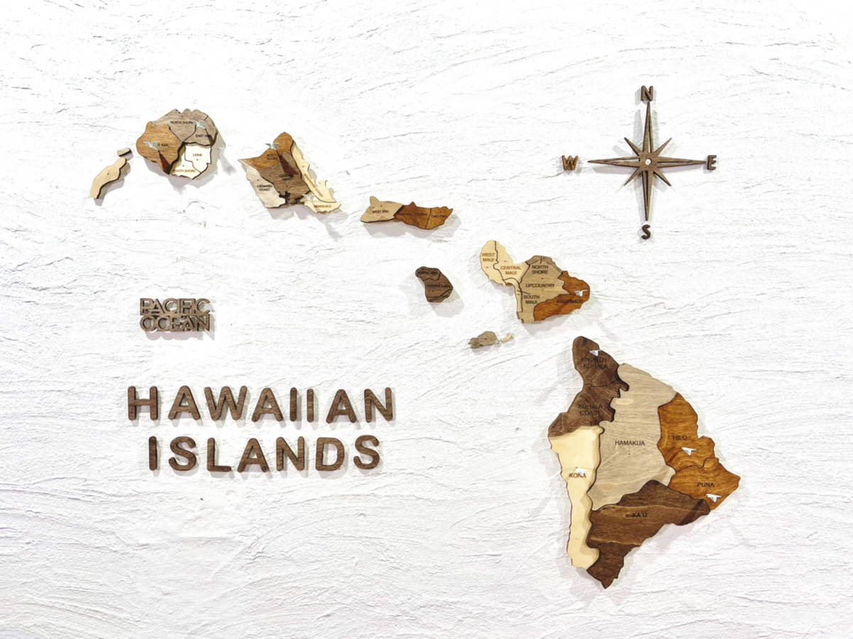 3D Wood Hawaiian Islands Map 壁掛け木製ハワイ諸島地図【翌日出荷 