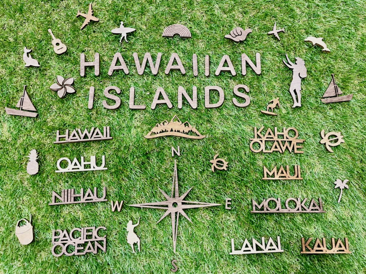 3D Wood Hawaiian Islands Map 壁掛け木製ハワイ諸島地図【翌日出荷