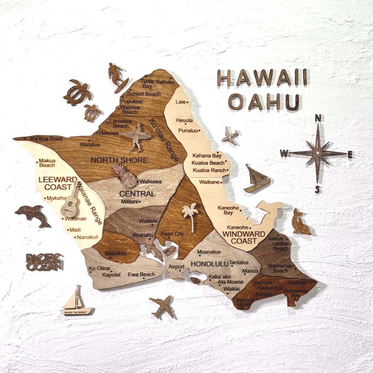 3D Wood Hawaii Oahu Map 壁掛け木製ハワイ地図【翌日出荷】 – Enjoy 