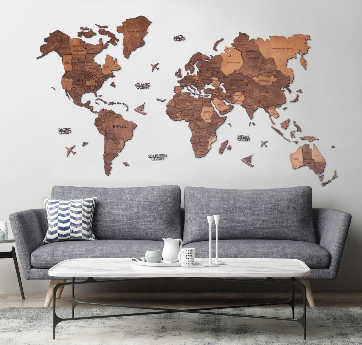 世界地図　enjoy the wood Mサイズ　南極大陸＋国旗ピン付きWorldMap