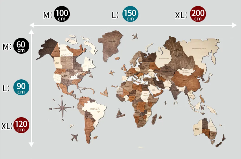 3D Wood World Map ナチュラルウッドカラー 壁掛け木製世界地図【翌日