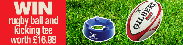 Win a Gilbert rugby ball and kicking tee worth £16.98
