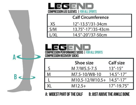 Legend compression performance sock sizing chart