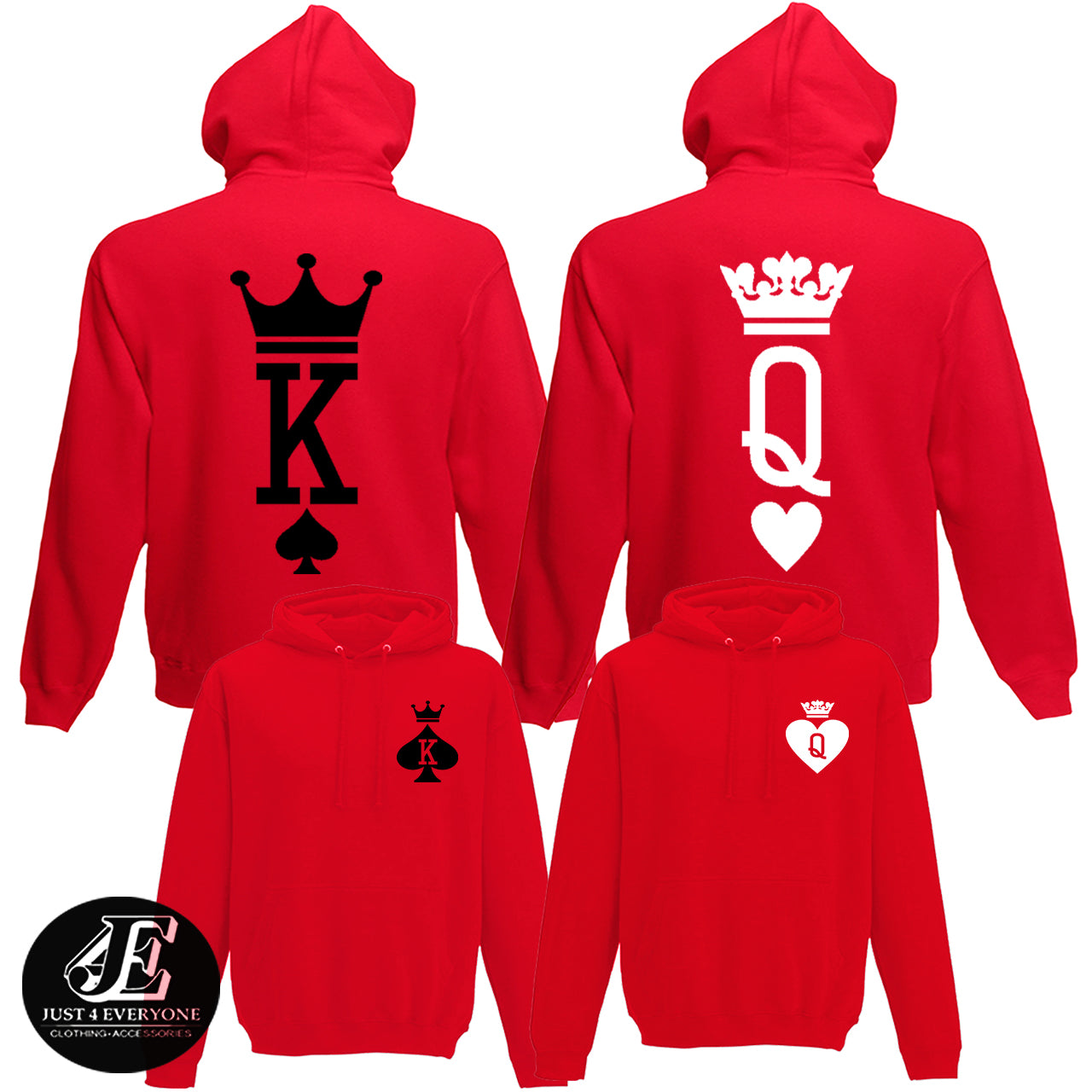 red and black king and queen hoodies