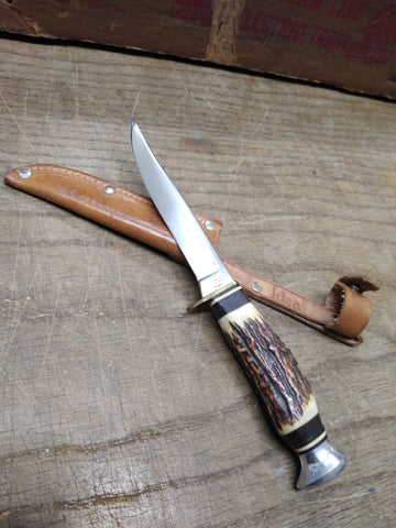 Vintage Fiskars Fixed Blade Fishing Fillet Knife Sheath with sharpener –