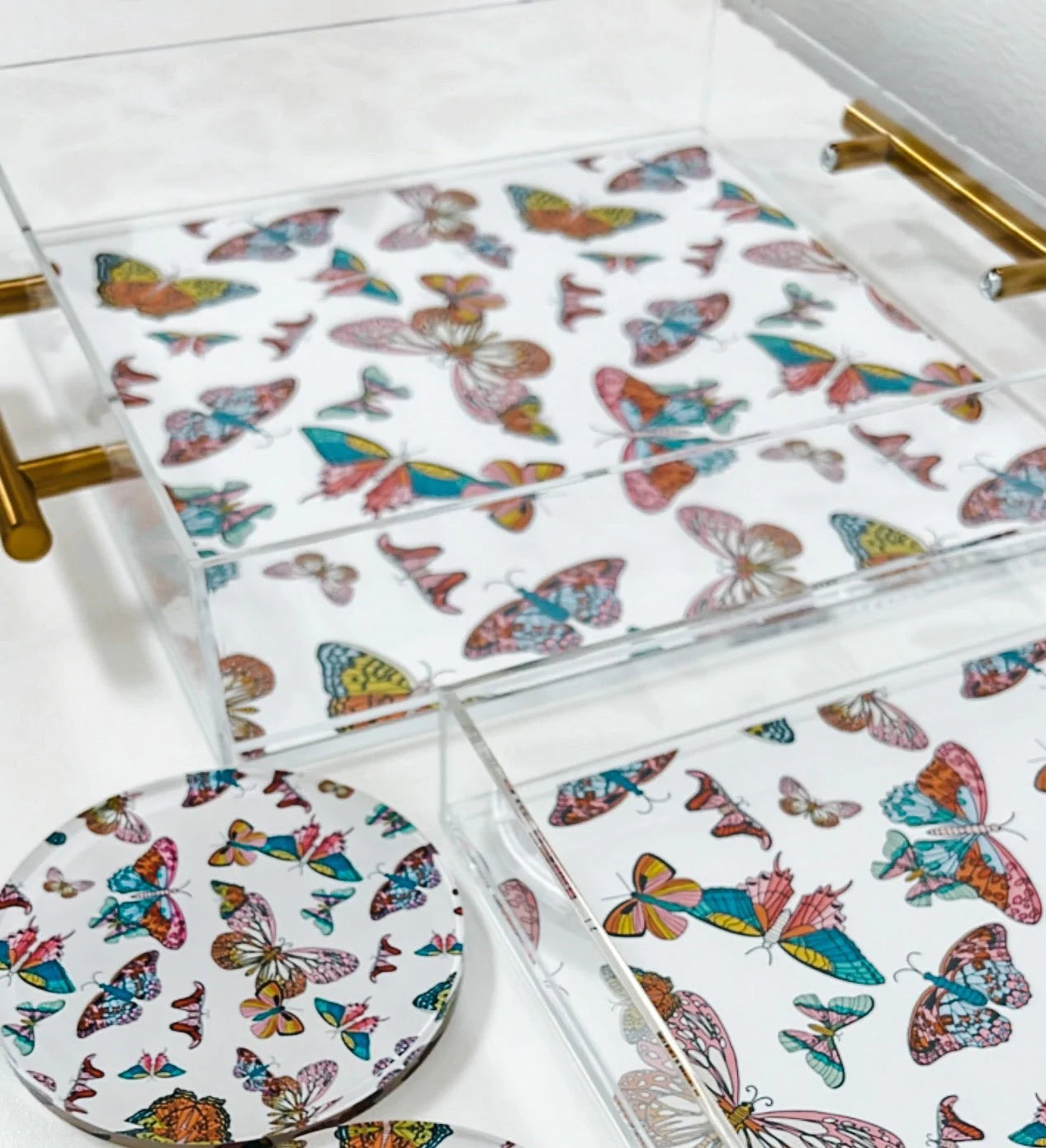 Butterflies Large Lucite Tray