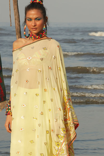 Gopi Vaid Mariya One Shoulder With Plain Pants Yellow Festive Indian Designer Wear Online Shopping Melange Singapore