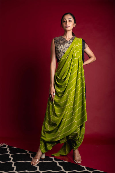 Buy Mustard Embroidered Georgette Dhoti Saree Online at Rs.2515 | Libas