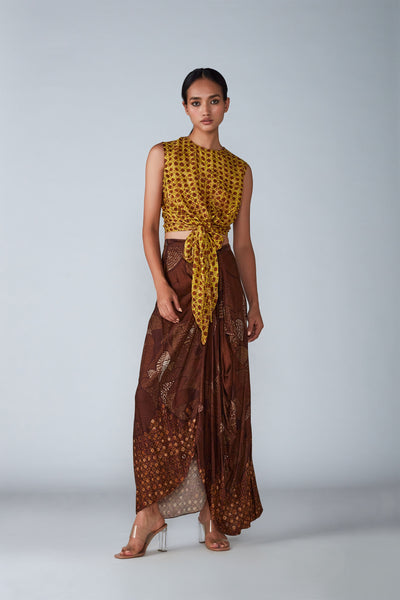 Saaksha and Kinni Grid print cropped sleeveless blouse with knot detailing western indian designer womenswear fashion online shopping melange singapore
