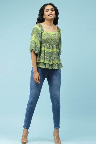 Buy Blue Printed Asymmetric Satin Shirt Online - Label Ritu Kumar