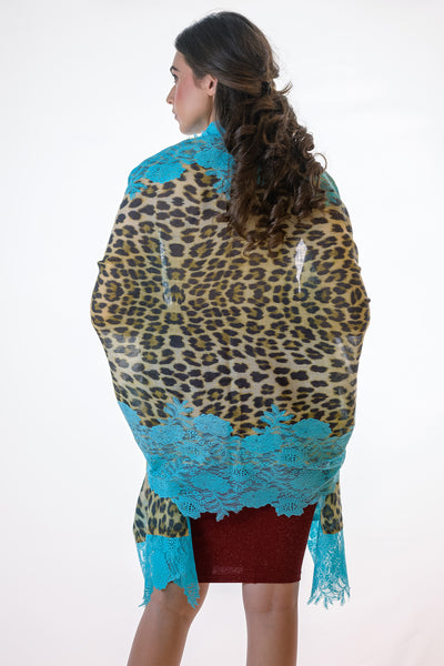 Queenmark couture Printed Jungle Natural Leopard Print In Turquoise fashion accessories online shopping melange singapore
